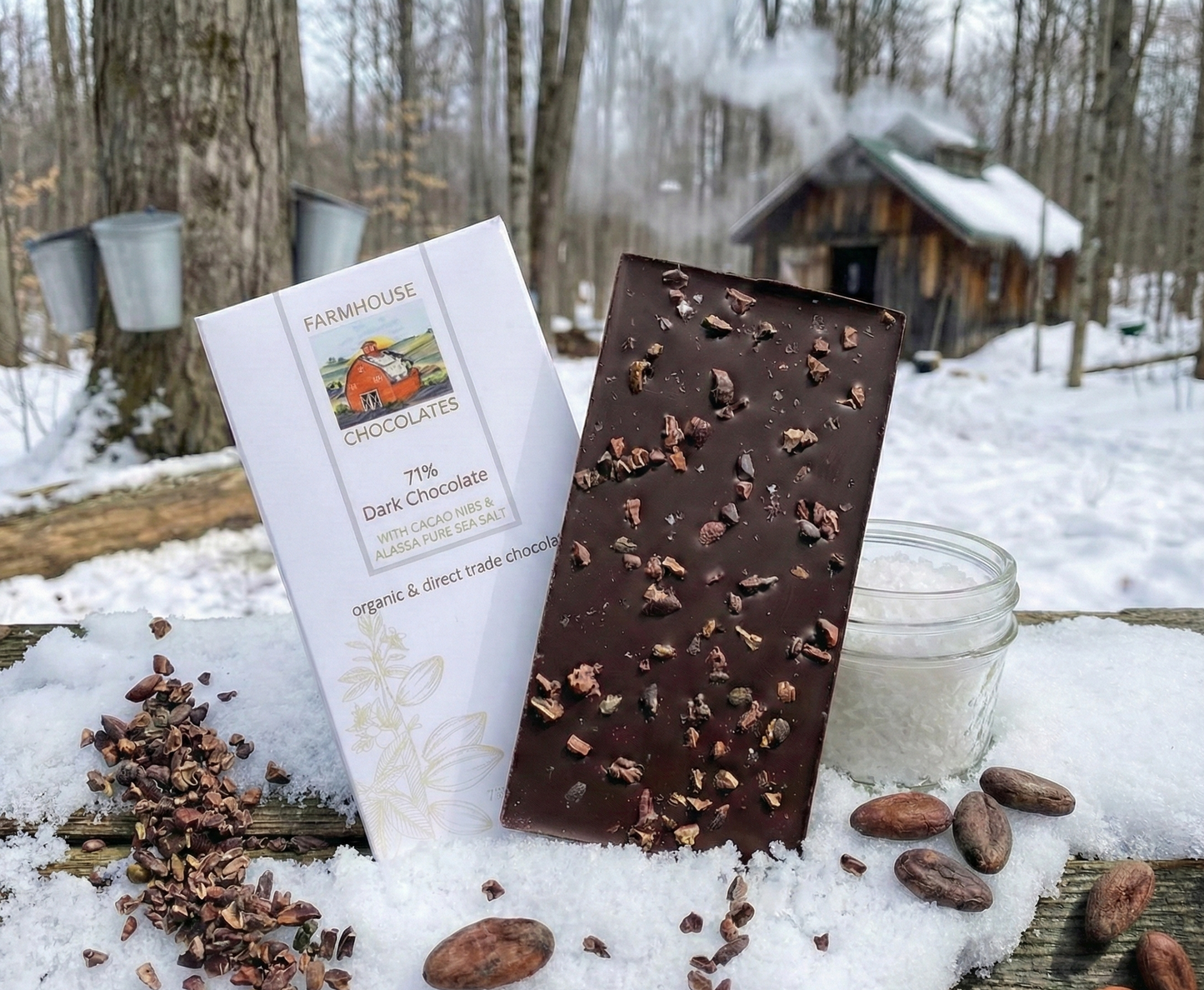 71% Dark Chocolate with Cacao Nibs & Alaska Sea Salt – 2 oz Bar