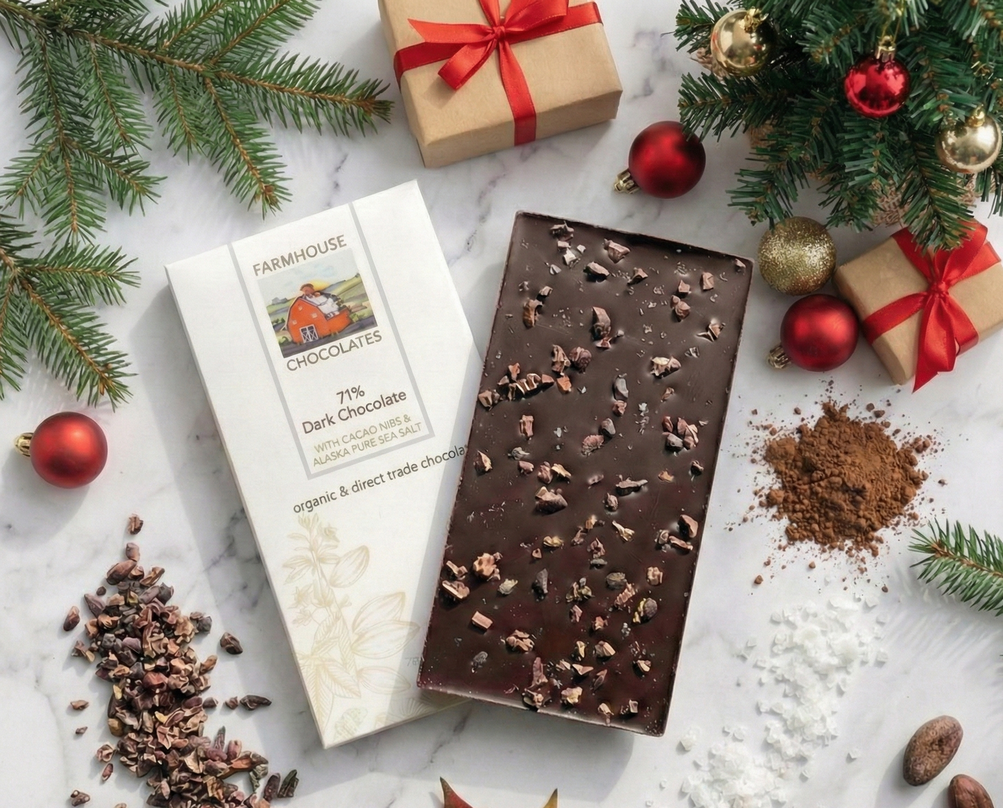 71% Dark Chocolate with Cacao Nibs & Alaska Sea Salt – 2 oz Bar