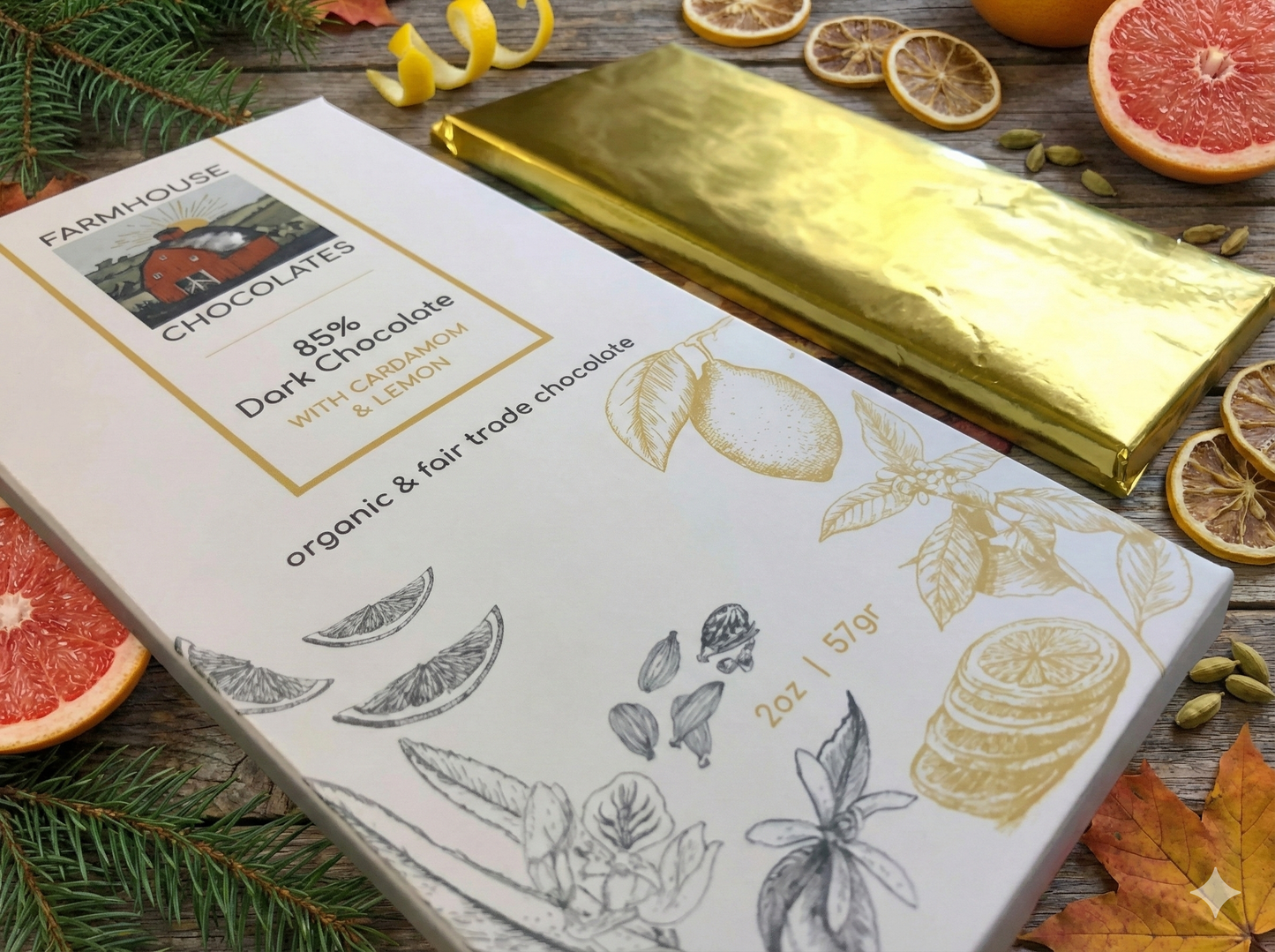 85% Dark Chocolate with Cardamom & Lemon – 2 oz Bar
