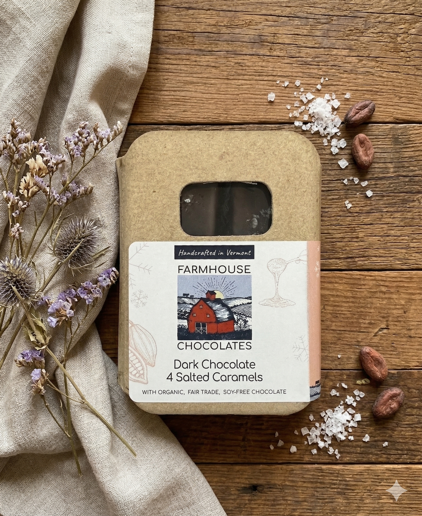 Dark Chocolate Salted Caramels, 4-Piece Box