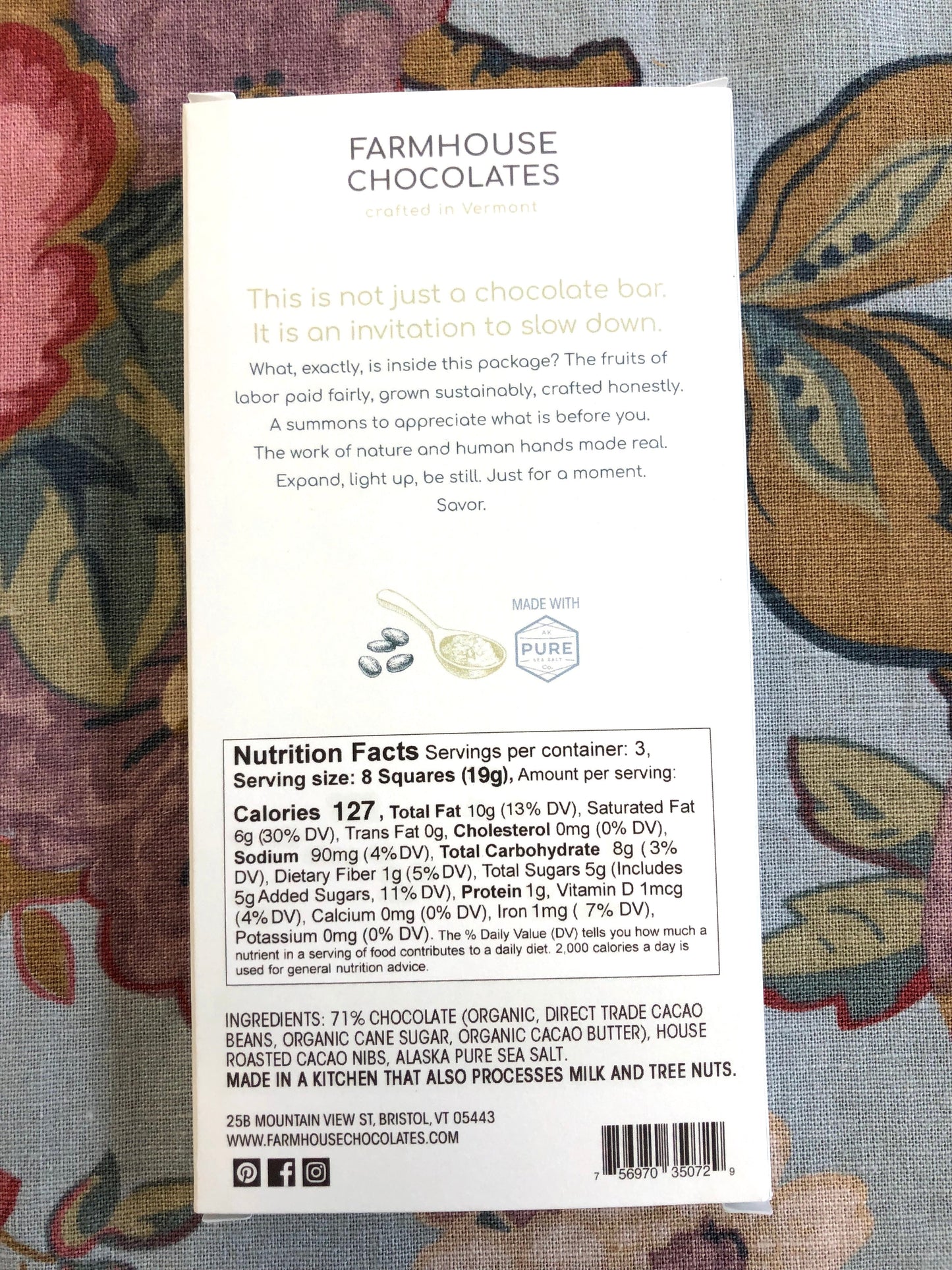 71% w/ Cacao Nibs & Alaskan Sea Salt (Organic, Fair Trade Chocolate Bar) - Farmhouse Chocolates