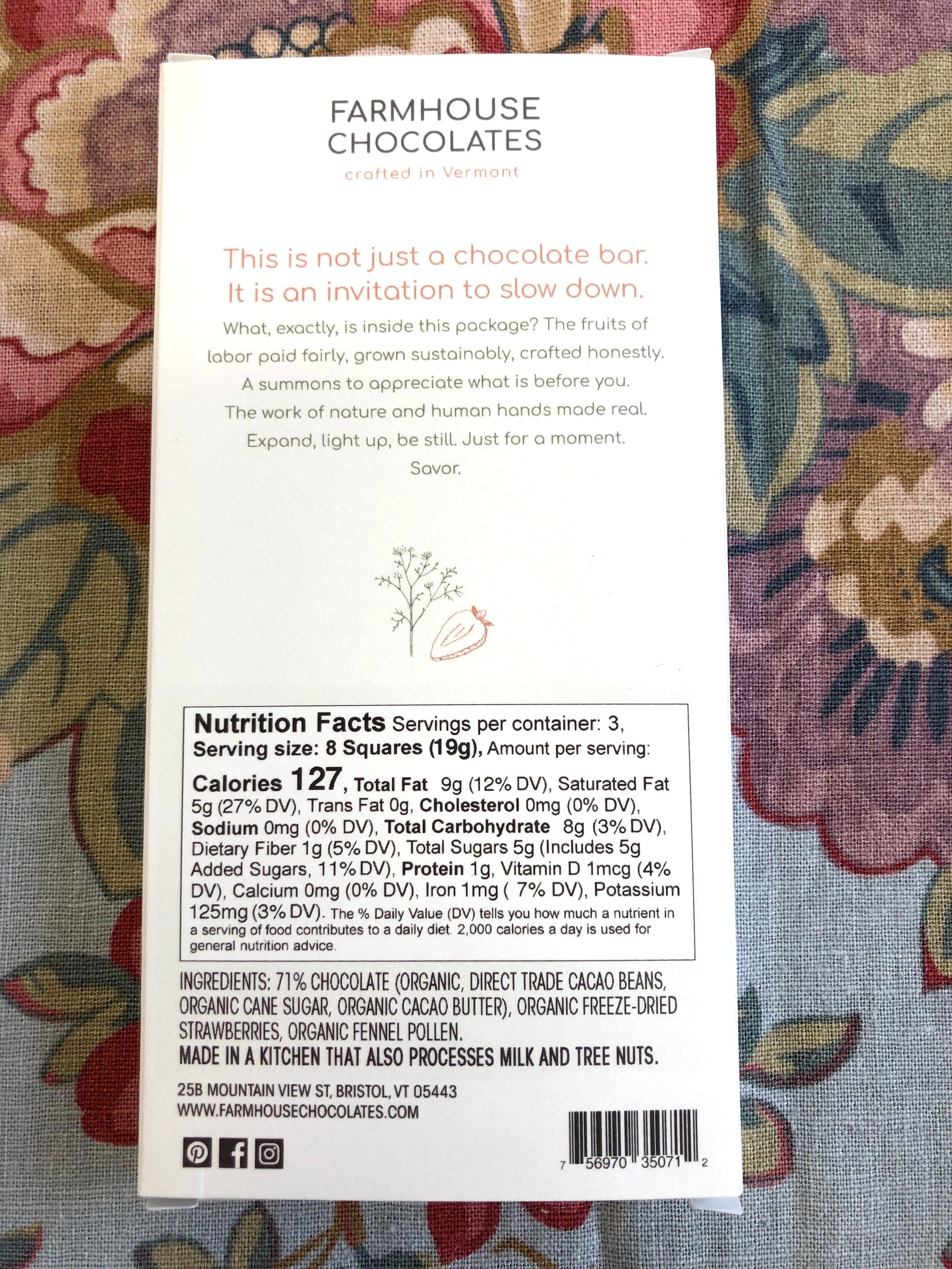71% with Fennel Pollen & Strawberries (Organic, Fair Trade Chocolate Bar) - Farmhouse Chocolates