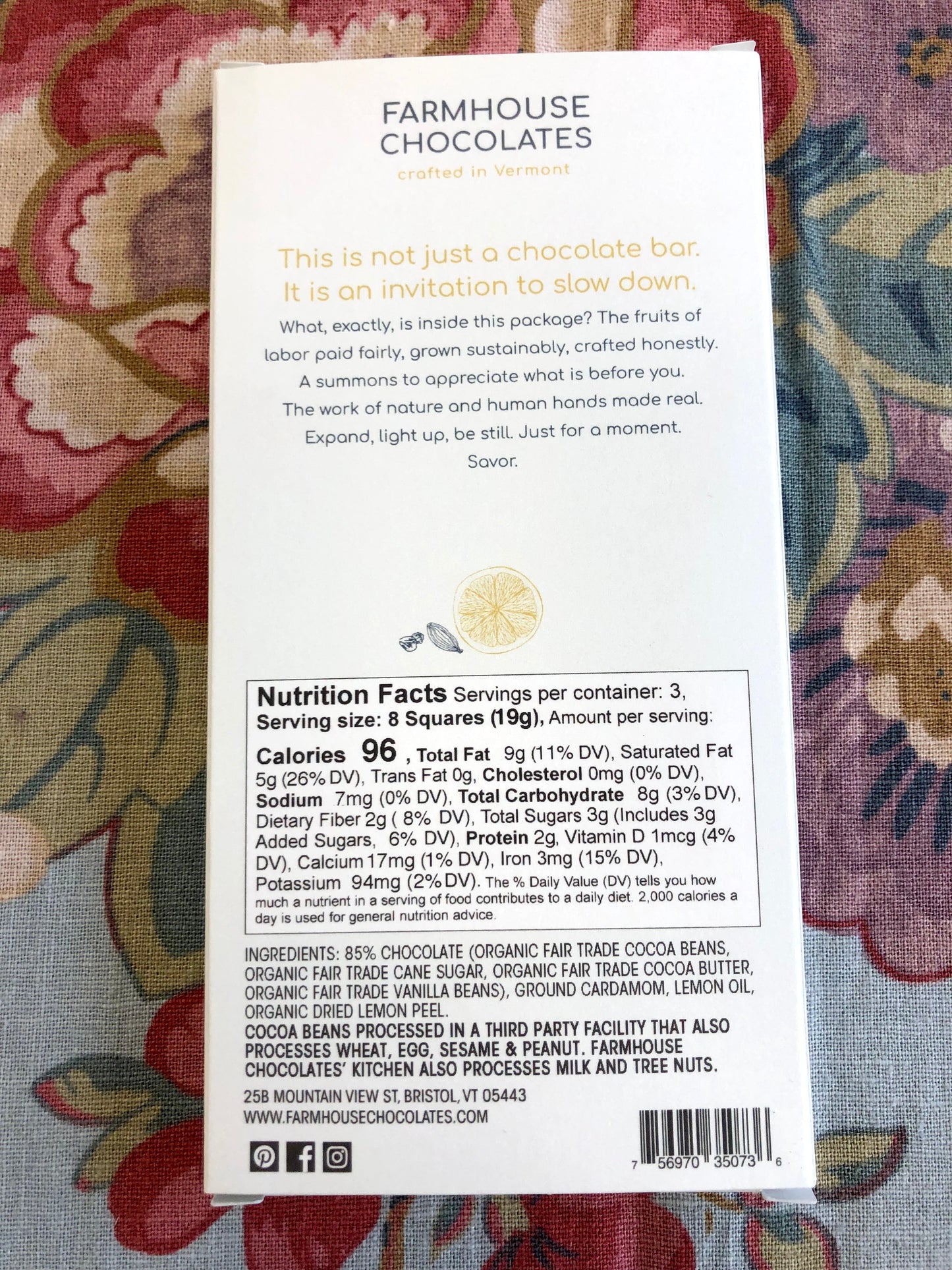 85% w/ Cardamom & Lemon (Organic, Fair Trade Chocolate Bar) - Farmhouse Chocolates